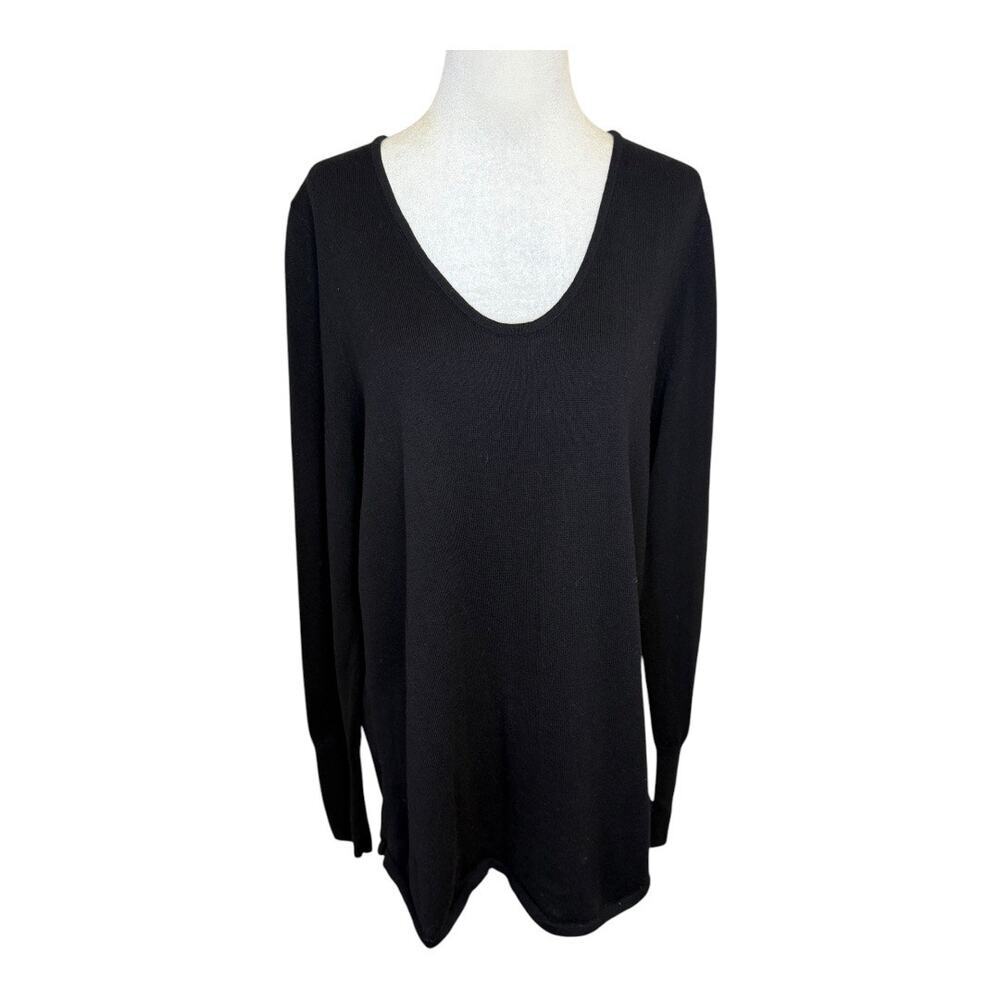 NIC+ZOE Women's‎ Black Knit Pullover Sweater Size Petite Large Scoop Neck NWOT